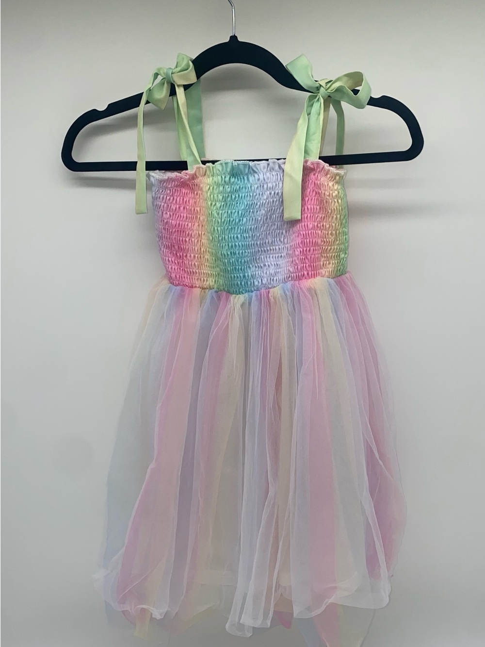 Girls Rainbow Tulle Dress Size 120 NWOT Pastel Tie Strap Princess Party Dress